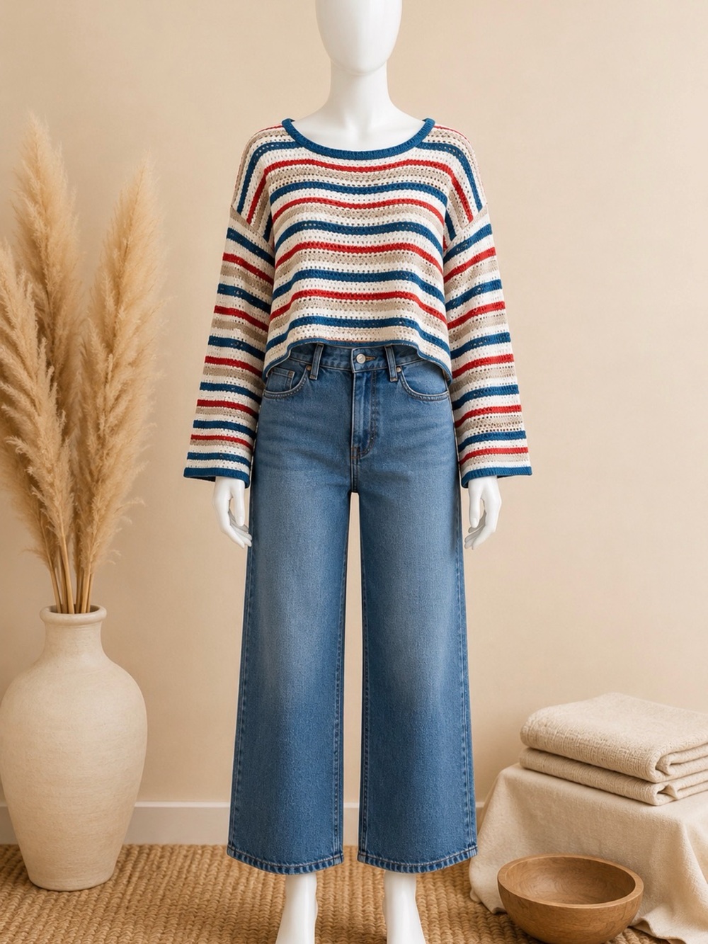 EESOME NWOT Open Knit Striped Cropped Sweater